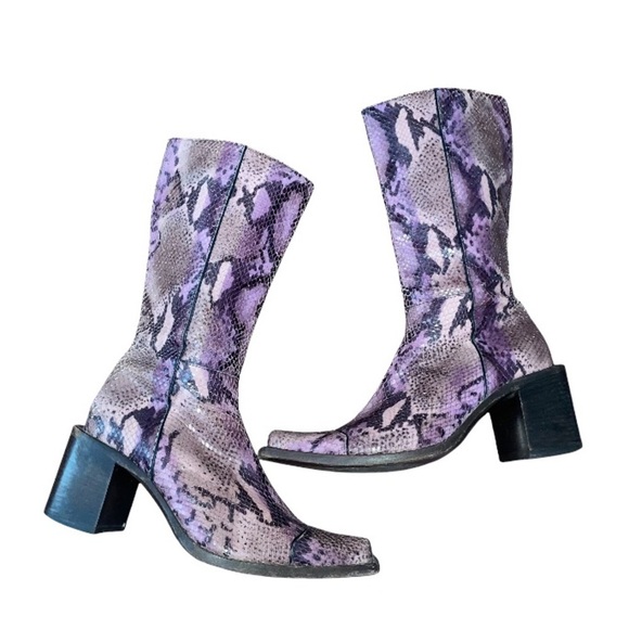Kenneth Cole Purple Snakeskin Y2K 90’s Boots - Picture 3 of 11